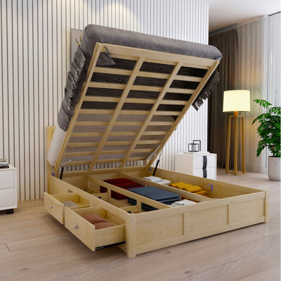 Lit plateforme en bois avec rangement dessous et 2 tiroirs Palumbo