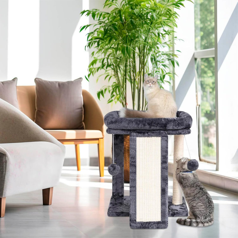 Cat Scratching Post With Perch, Cat Scratching Board For Adults, Cat Post Scratcher For Indoor Cats, 2 Dangling Balls Great For Kittens
