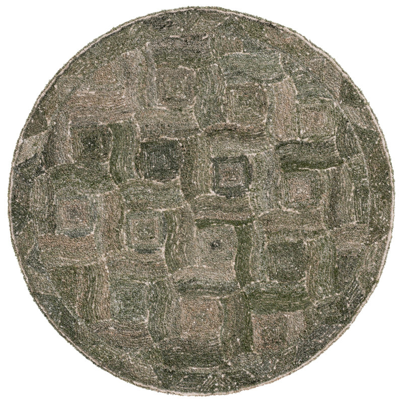 Marquee 513 Hand Tufted Wool; Pet; Cotton Geometric Rug in Green/Ivory, Round 6'
