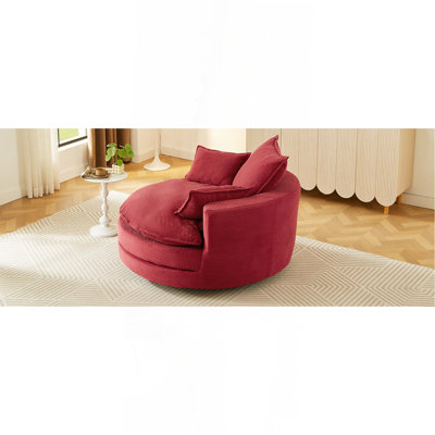 Fauteuil pivotant à 360° de 146 cm (57,5 pouces) avec coussin double couche et 3 coussins amovibles, idéal pour le salon, la chambre, le bureau et l'hôtel. Couleur : rouge.