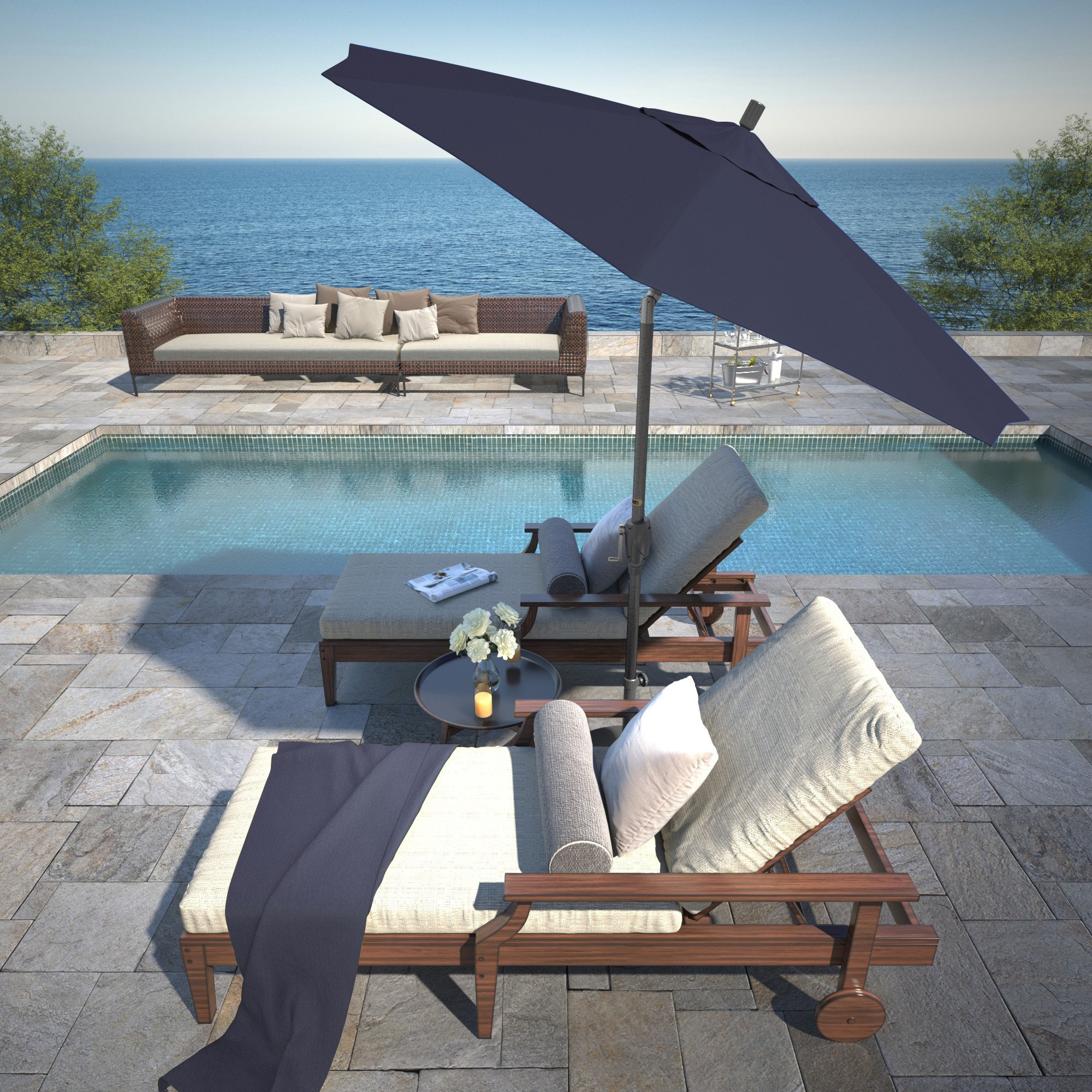 Lexia 90'' Sunbrella® Outdoor Umbrella, Canvas Navy Sunbrella® Canvas