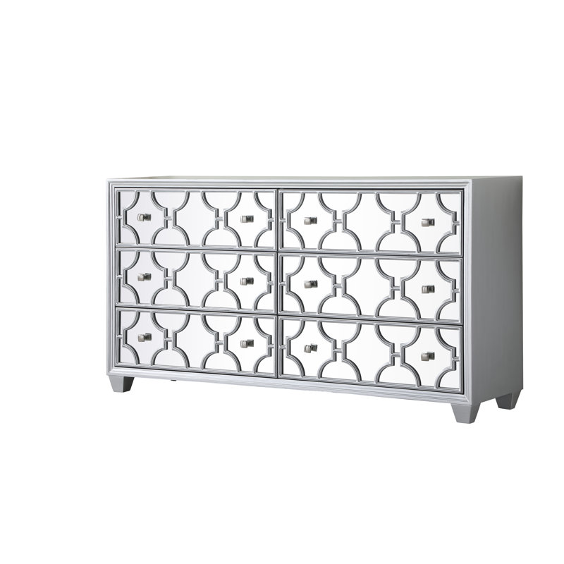 Commode double 6 tiroirs l 64 po Billwise, Argent argent