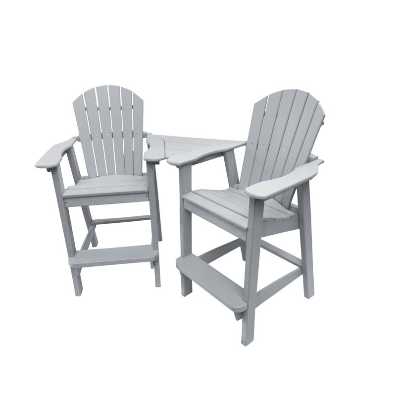 Ansel Tall Adirondack Chairs with Table - Poly Outdoor Furniture, Grey