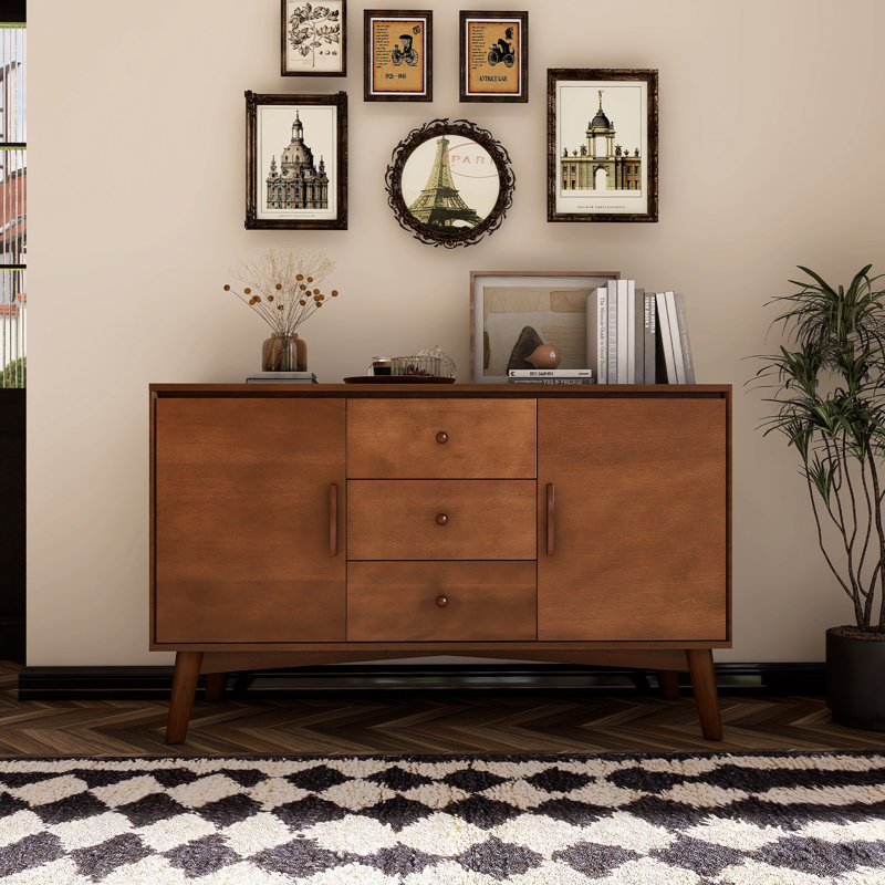 Buffet Mid-Century moderne avec 3 tiroirs et tablette réglable