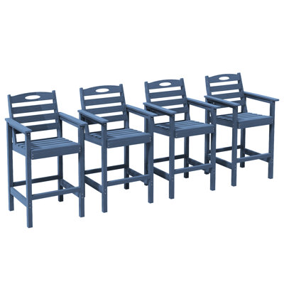 All-Weather HDPE Patio Bar Stools Outdoor Tall Adirondack Bar Chairs with Arms Set of 4