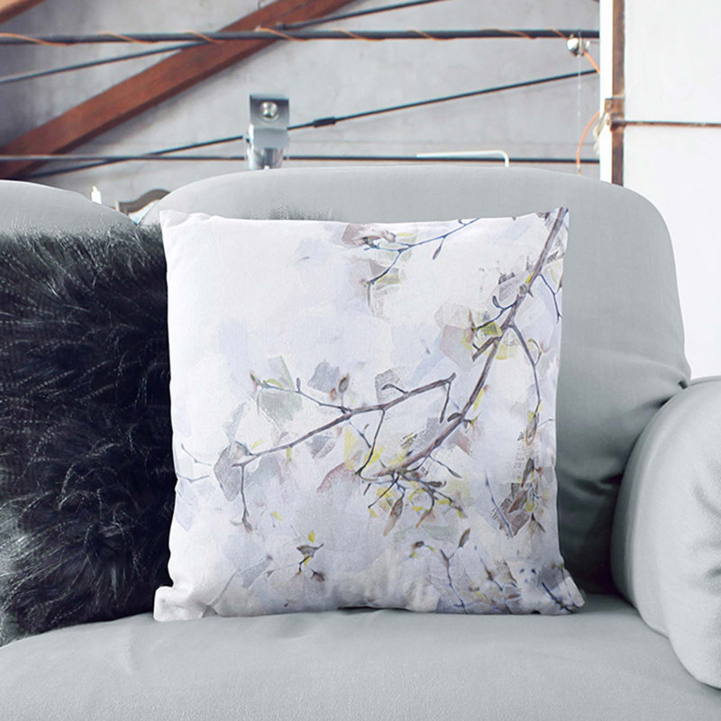 Branch Of A White Magnolia Tree In Abstract Square Throw Cushion, Stone, 40cm H x 40cm W x 15cm D