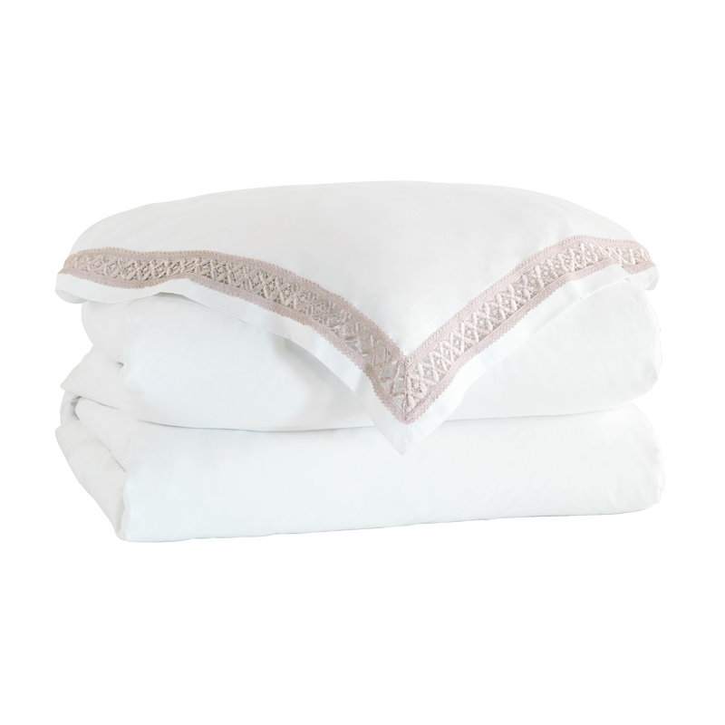 Juliet Sateen Duvet Cover, White/Fawn, Queen Duvet Cover
