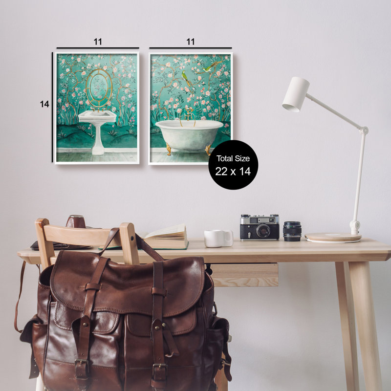 White Framed Floral Bathroom Art Set, 11 x 14