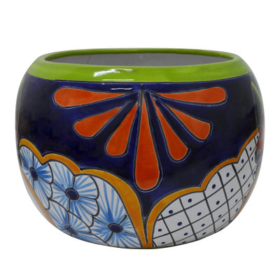 11 in. Green Detailed Talavera Baul Planter