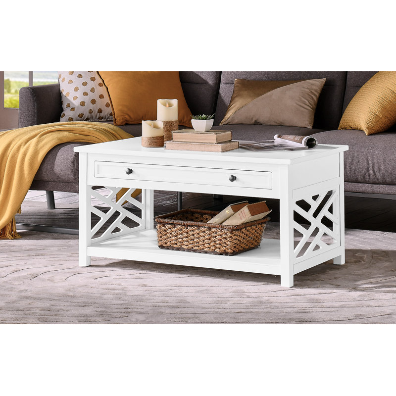 Four Leg Coffee Table with Storage, White
