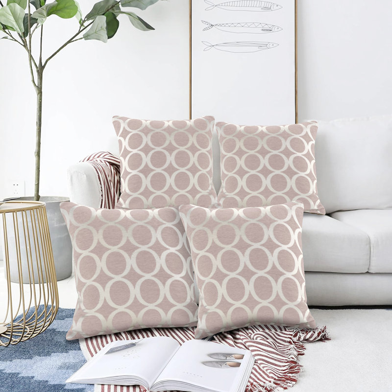 Broward Oh Geometric Cushion with Filling, Blush, 45cm H x 45cm W x 15cm D