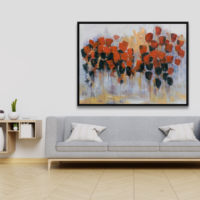 Champ de fleurs rouges - Toile encadrée romantique pour la décoration intérieure
