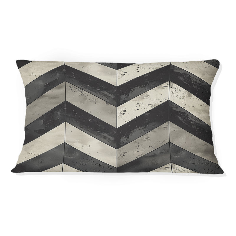 Coussin lombaire beige à imprimé chevron noir V
