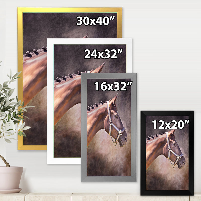 Portrait de cheval brun - Photographie sur toile, H 40 po x l 30 po x 1,5 po, Cadre noir