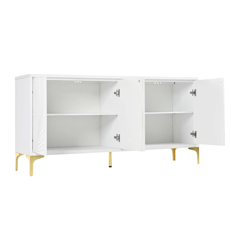 Buffet 4 portes avec texture unique et tablettes réglables, Blanc