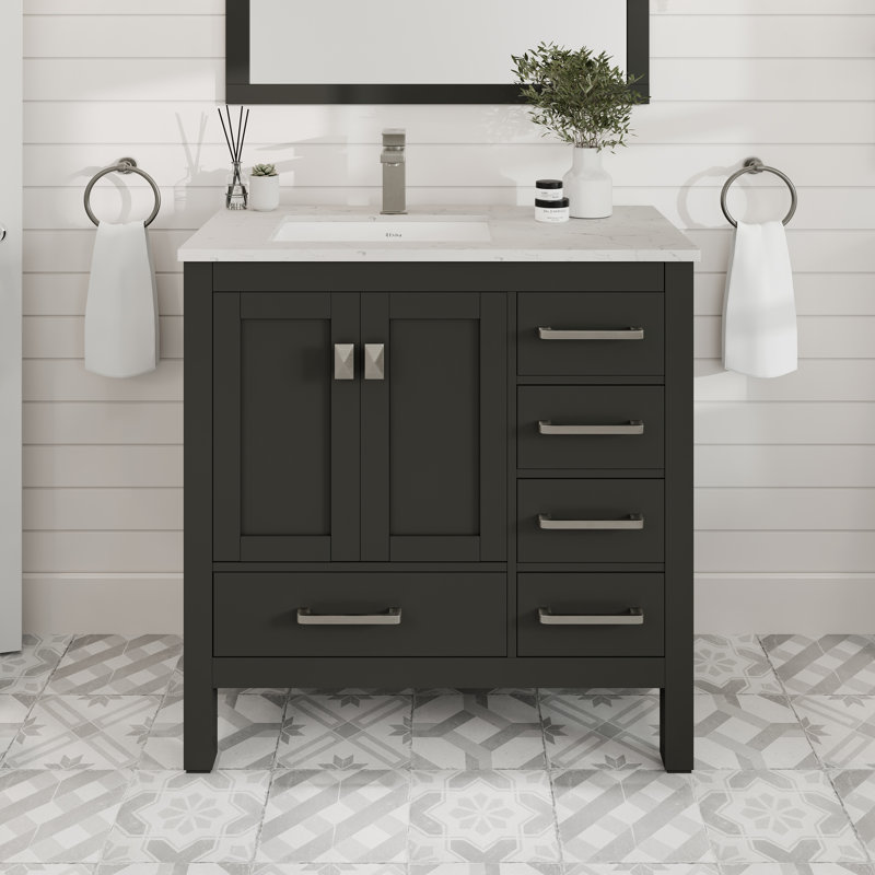 Eviva London 36"W x 18"D Bathroom Vanity with Undermount Porcelain Sink, Espresso, Marble - White Carrara