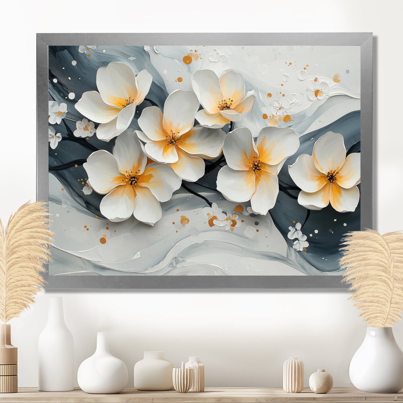 Velours fleur de cerisier noir II - impressions sur toile de fleurs de cerisier, H 34 po x l 44 po, Cadre simple, Argent