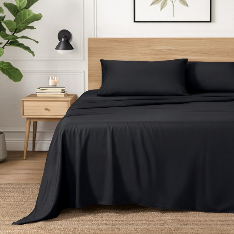Microfiber Sheet Set, King Sheet Set with 2 Pillowcases, Black