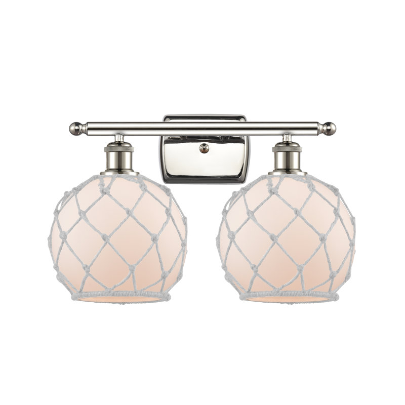 Arriola 2-Light Dimmable Vanity Light, 6 Watt Vinage LED Bulb, White/Off White, Polished Nickel