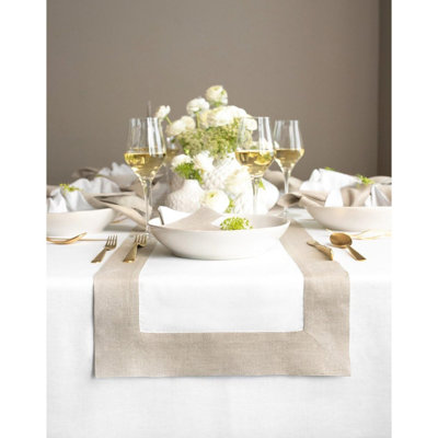 Chemin de table - naturel / blanc - 100% lin, contemporain, commode / table basse, hiver / printemps / Pâques
