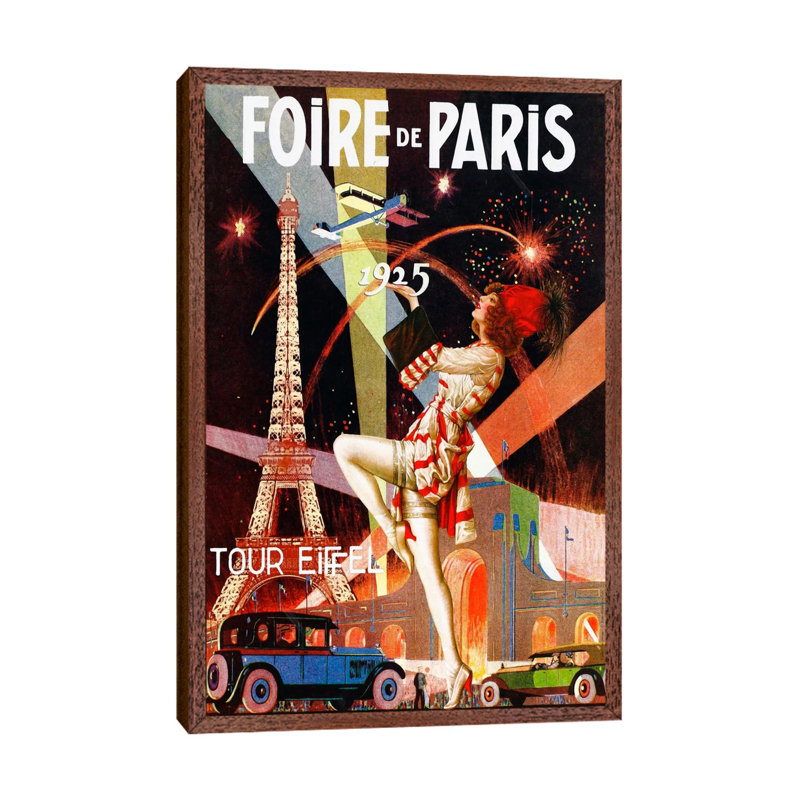 Foire De Paris - Print on Canvas, Classic Brown Wood Framed, 101.6 cm H x 66.04 cm W