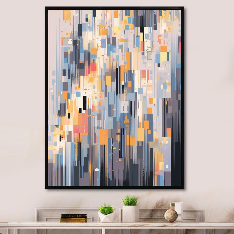 «Orange Grey Interlocking Perspectives», reproduction sur toile encadrée, Cadre flottant noir, H 40 po x l 30 po x P 1,5 po