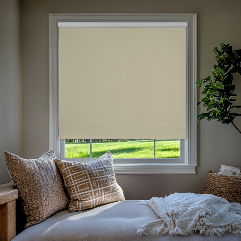 Keneipp Blackout Vinyl Roller Shade, 15.25"W x 64"L, Cream Solid