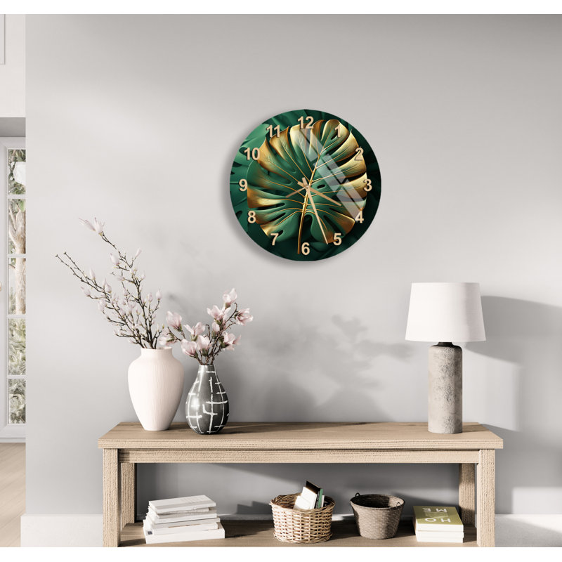 Horloge murale Glam Emerald Green, Doré