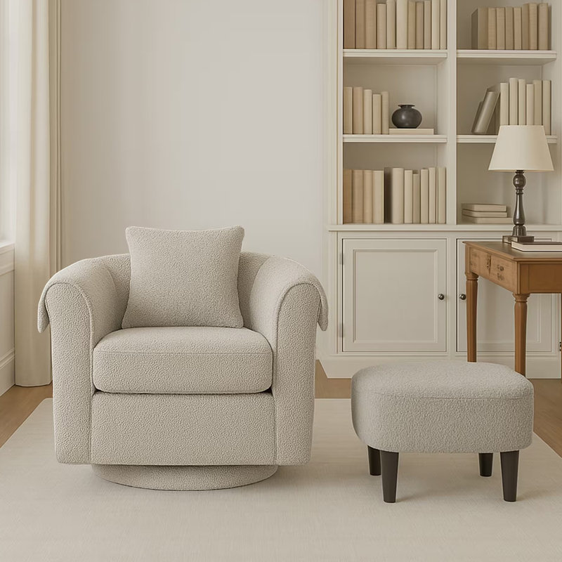 Chenille Swivel Accent Chair with Ottoman, Gray