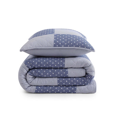 Tommy Hilfiger Ithaca Stargaze Patchwork Cotton Reversible Blue Quilt Set