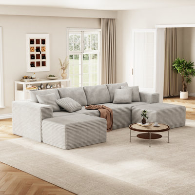 6-Piece Boneless 137"Cloud Modular Sectional Couch with 2 Ottoman,Modern Minimalist Upholstered Couches, Comfort U Shaped Sofa for Living Room,Deep Seat Corner Couch,No Assembly Required