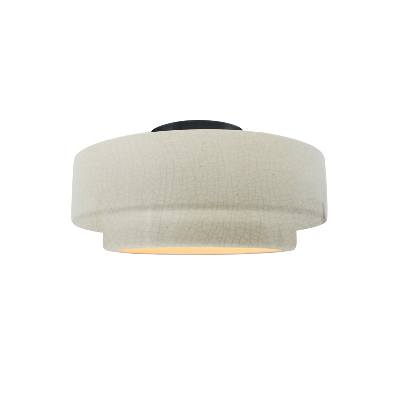 Dottie Ceramic LED Semi Flush Mount, White Crackle, Matte Black, 7" H x 12" W x 12" D
