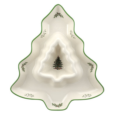 Spode Christmas Tree Tree Chip & Dip 13"