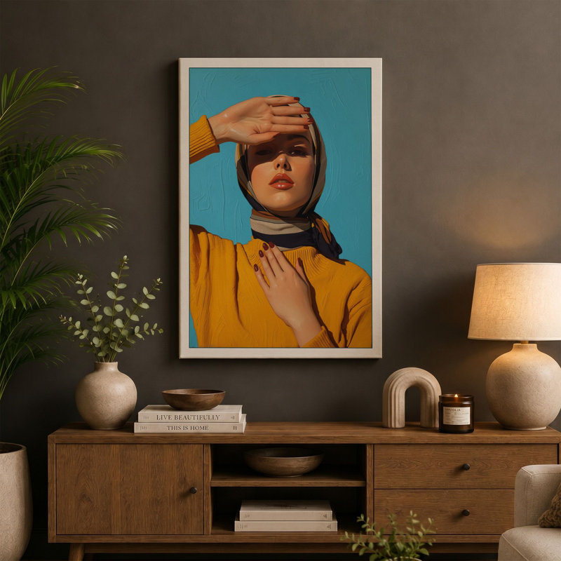 Contemplation in Blue Modern - Wrapped Canvas, 36x24 - 91.4 x 61.0 cm, Sage Border