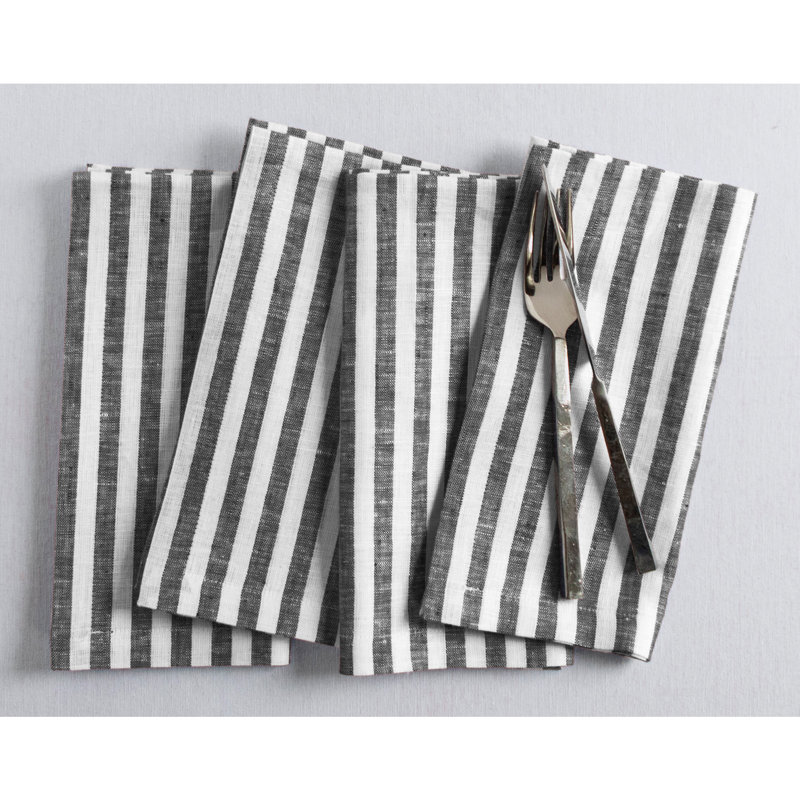 Amalfi Stripe - 100% Pure Linen Dinner Napkins, Black/White