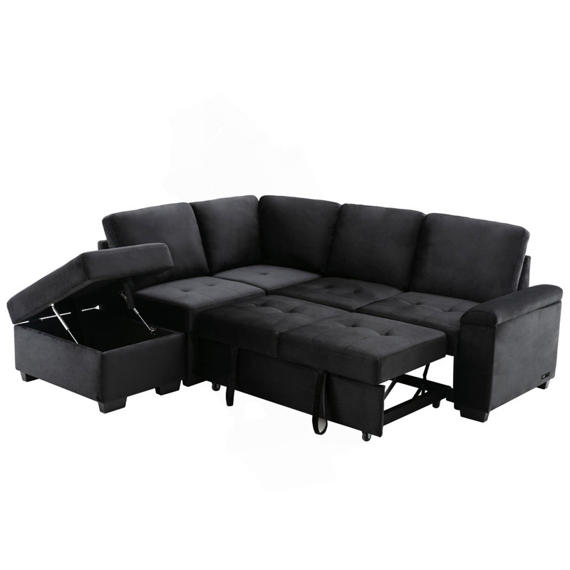 Canapé moderne, canapé-lit modulaire en forme de L, canapé-lit d'angle en forme de L avec repose-pieds et rangement avec accoudoirs cachés et charge USB, canapé d'appoint