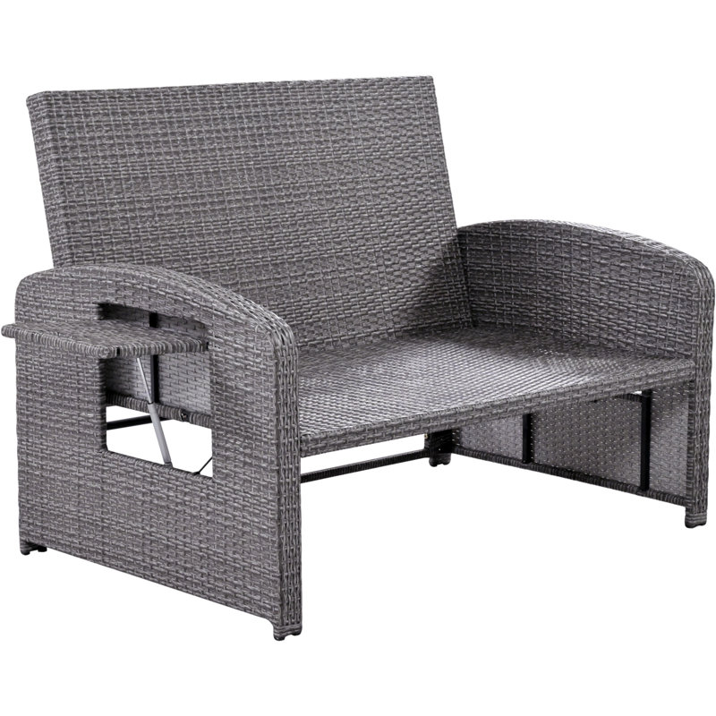 PE Wicker Rattan Double Chaise Lounge, 2-Person Reclining Daybed With Adjustable Back And Cushions, Free Furniture Protection Cover