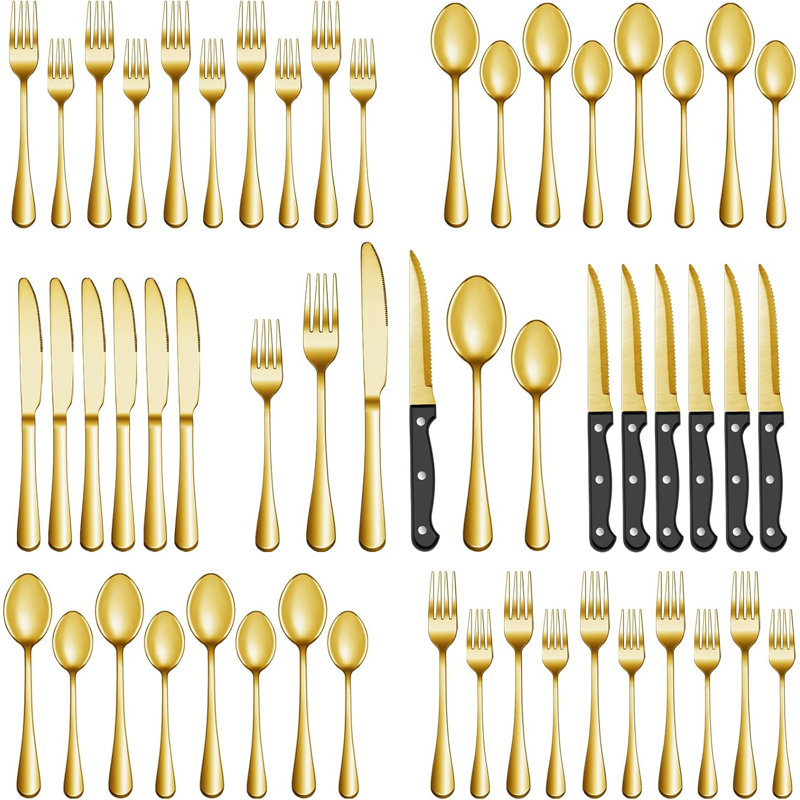 Ensemble de 24 couverts 24 pièces avec service de couteaux à steak, ensemble de couverts en acier inoxydable, ensemble d'ustensiles de couteaux polis miroir, ensemble de vaisselle de cuisine pour la maison, ensemble de cuillères à fourchette, va au la
