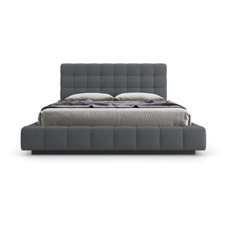 Thompson Upholstered Wingback Bed, Queen, Carbon Gray