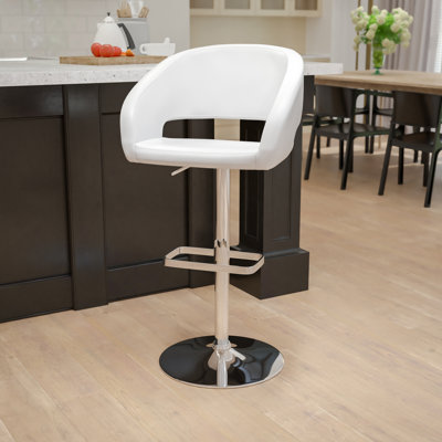 Contemporary Vinyl Adjustable Height Barstool with Rounded Mid-Back