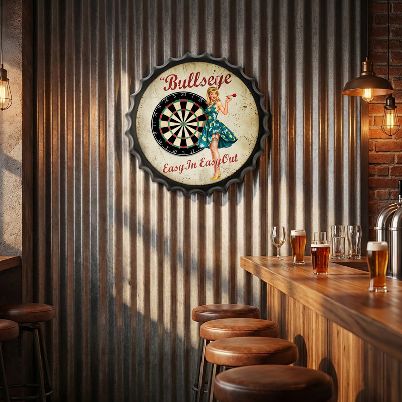 Retro Pinup Bottle Caps Metal Tin Signs Wall Art Plaque Vintage Home Decor 13.8x13.8 Inch