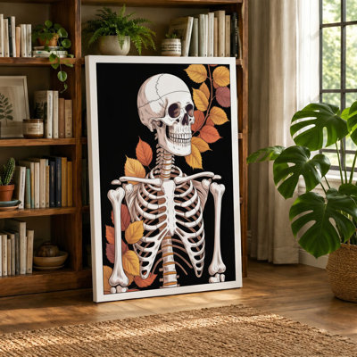 Skeleton Among Leaves Boho - Wrapped Canvas