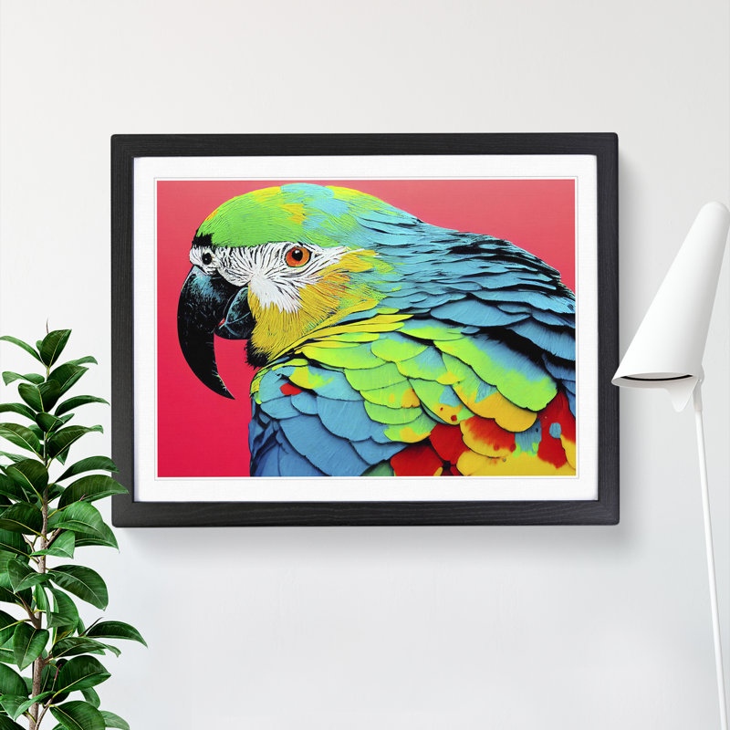 XH1022-6681X Painted Parrot Vol.4 - Single Picture Frame Painting, Black Framed, 46cm H x 64cm W x 2cm D