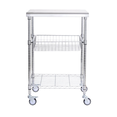 3 Cart Rolling On Wheels, 470 Lbs, 24"x20"x36.6", 6 Hooks, Stainless Steel Surface, Height-adjustable Shelves, 3-inch Silent Utility With Tabletop,