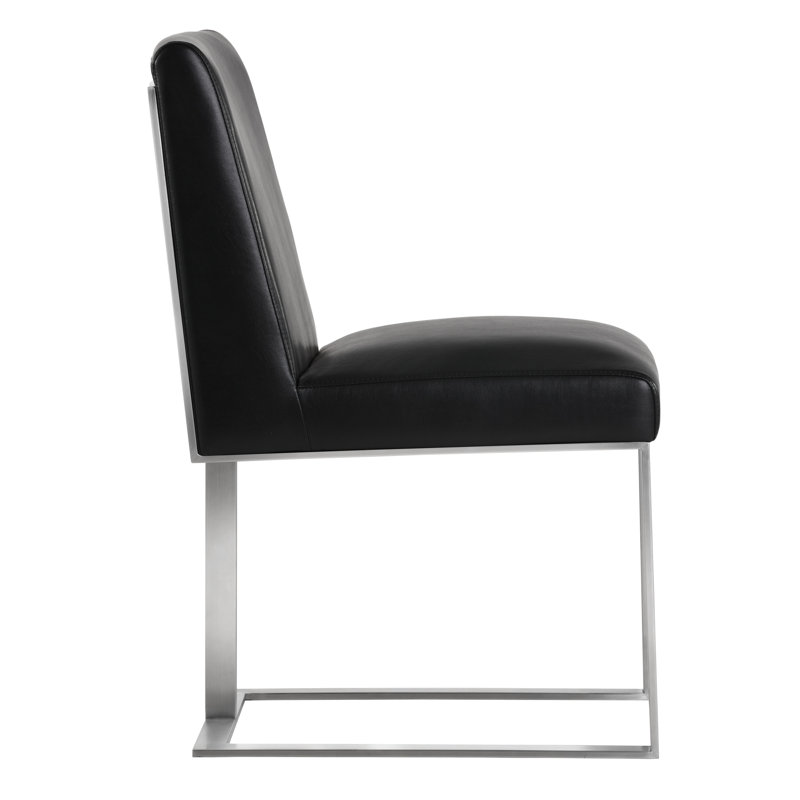Dean Leather Dining Chair, Black Faux Leather, Antique Brass