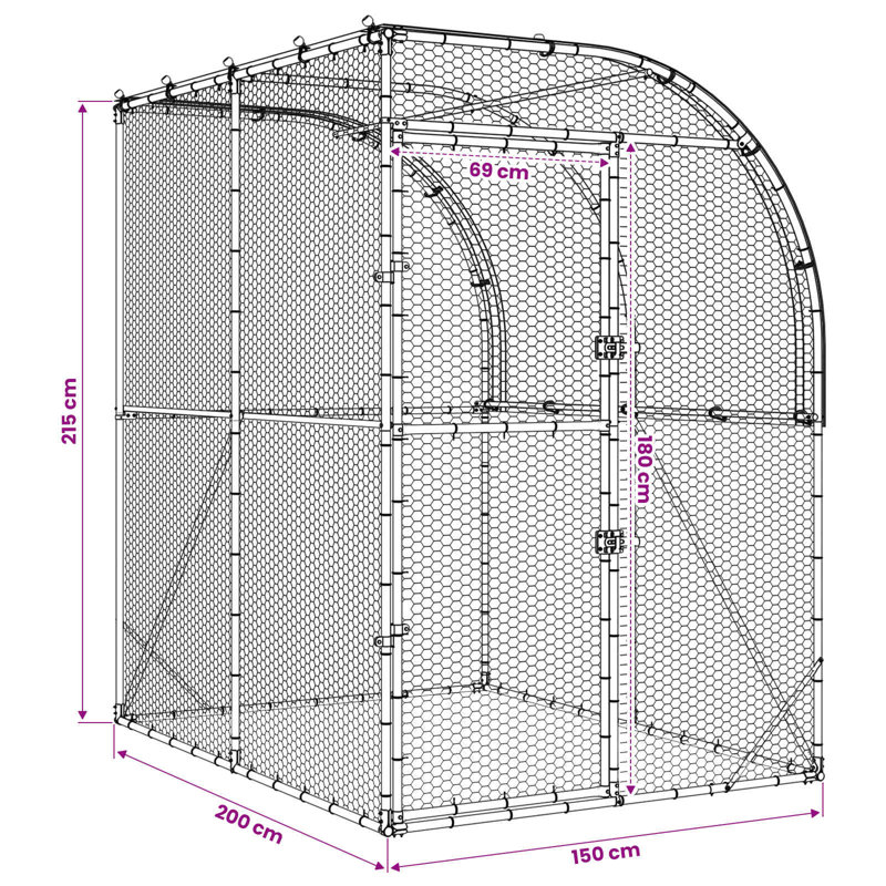 Poulailler argenté 78,74 x 78,74 x 84,65 po en acier galvanisé, 78,74 x 59,06 x 84,65 po, avec toit