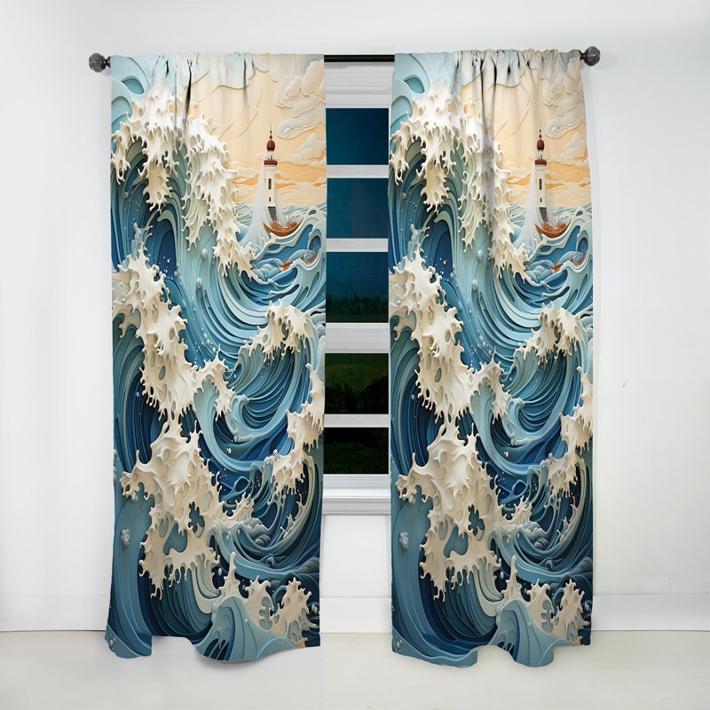 Esperia USA carte Coastal C Courants - Rideau Coastal Waves - Velours obscurcissant - 1 panneau, L 52 po x L 84 po