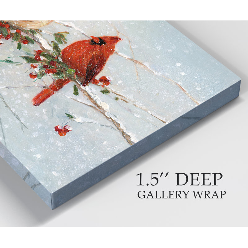 Cardinals in Winter - reproduction d'art sur toile, H 20 po x l 16 po x P 1 po