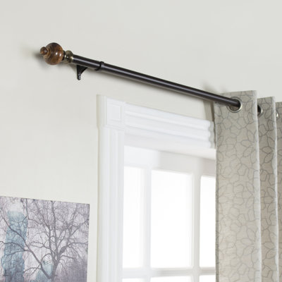  Curtain Rods for Windows 18 – 44 Inch, 1 Inch Heavy Duty Extendable Metal Drapery Rod, Adjustable Curtain Rod with Decorative Wood Trophy Finials for Living Room Bedroom, Brown Matt