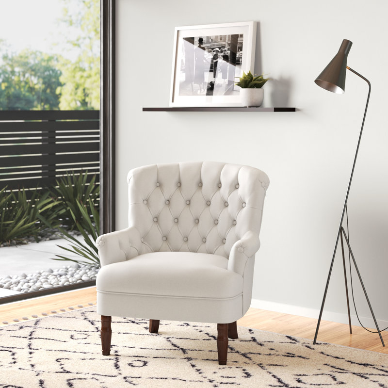 31.5" Wide Tufted Chenille Armchair with Wooden Legs, Beige